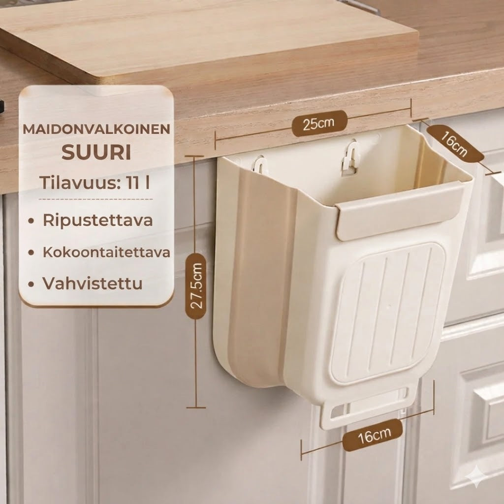 Tilaa säästävä kokoontaitettava roskakori