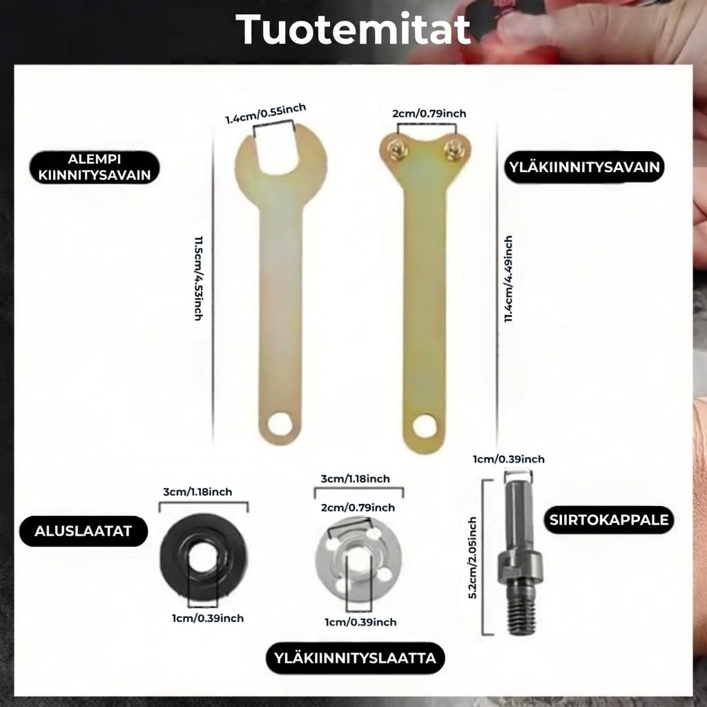 Adapterisetti - Porakoneesta hiomakoneeksi