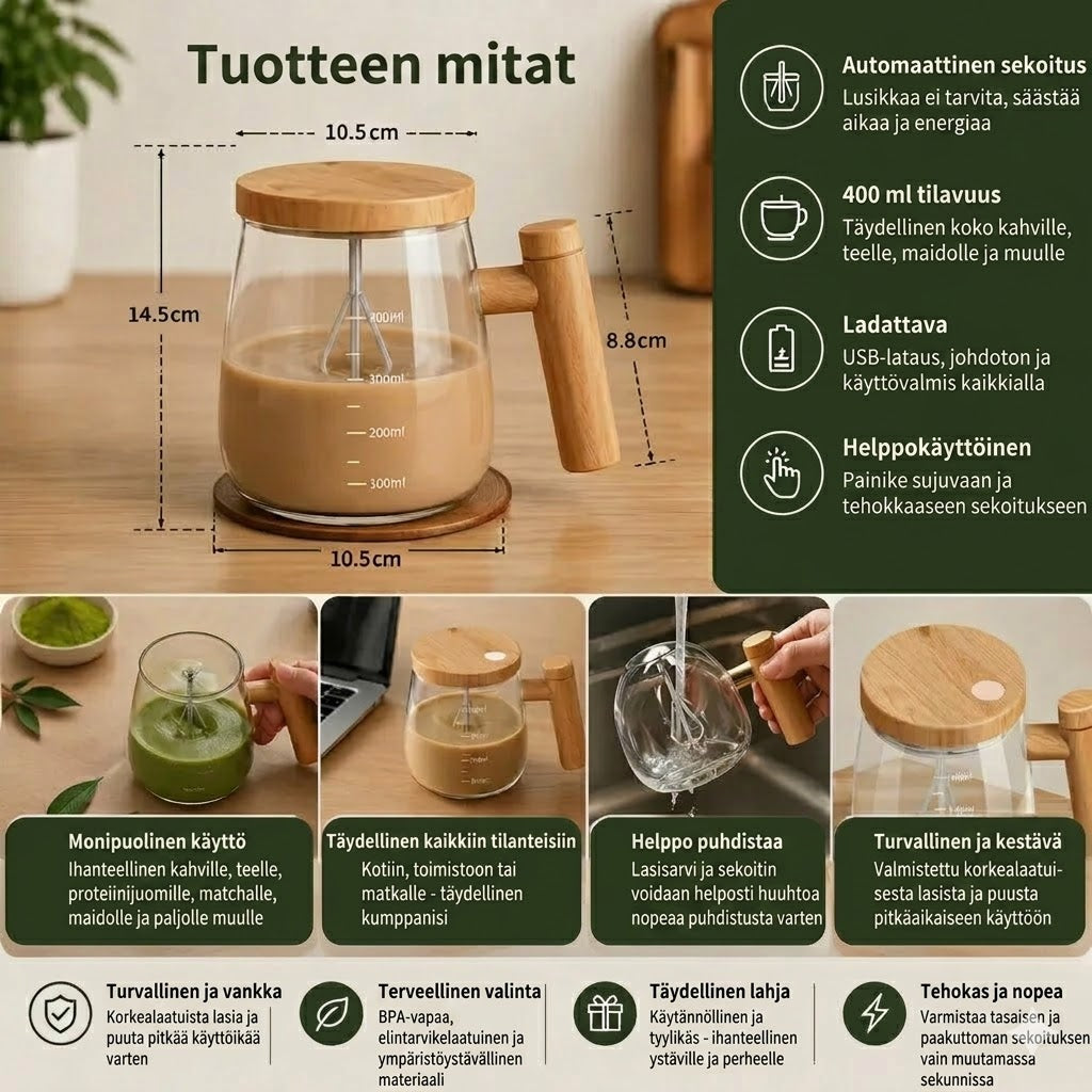 Sähkökäyttöinen automaattinen sekoituskuppi – Kannettava itsesekoittava muki