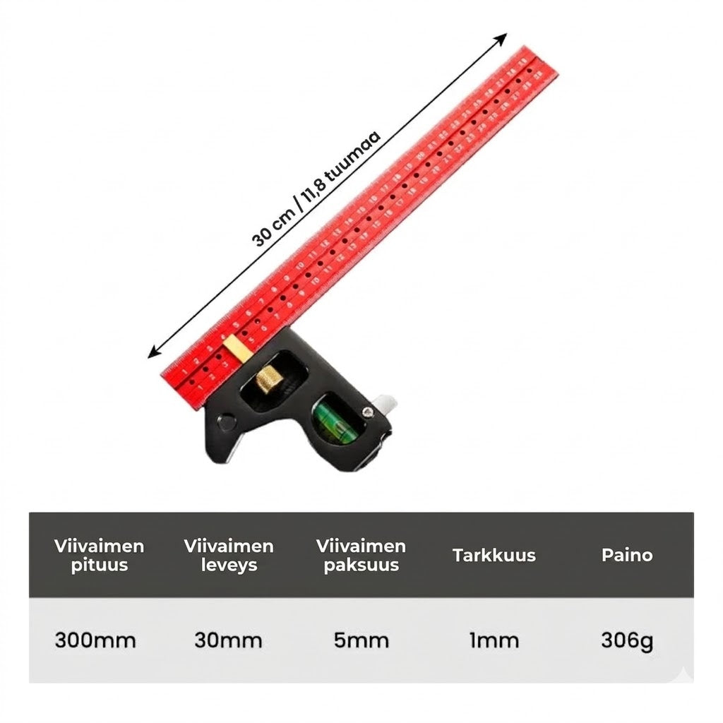 Tarkka yhdistelmäsuorakulma vesivaa'alla