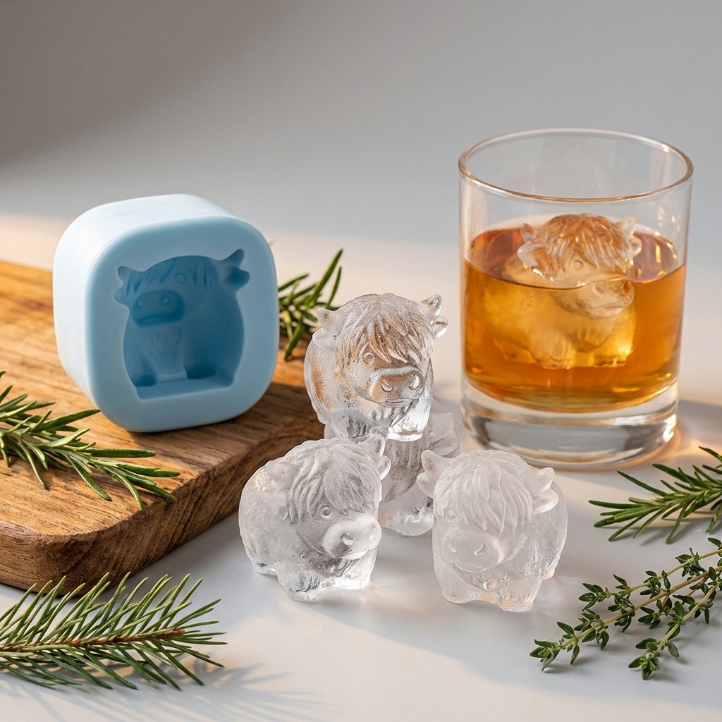 🐮 Mini ylämaankarja -jääpalamuotti – 3D-silikonia jääpaloille