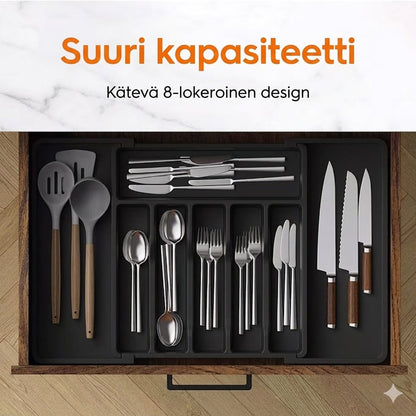 Laajennettava aterinlaatikko keittiön vetolaatikkoon