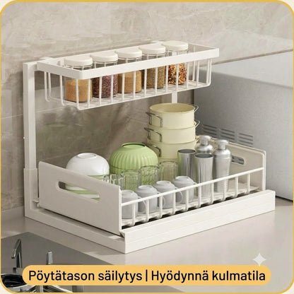 2-kerroksinen ulosvedettävä säilytyshylly allaskaappiin