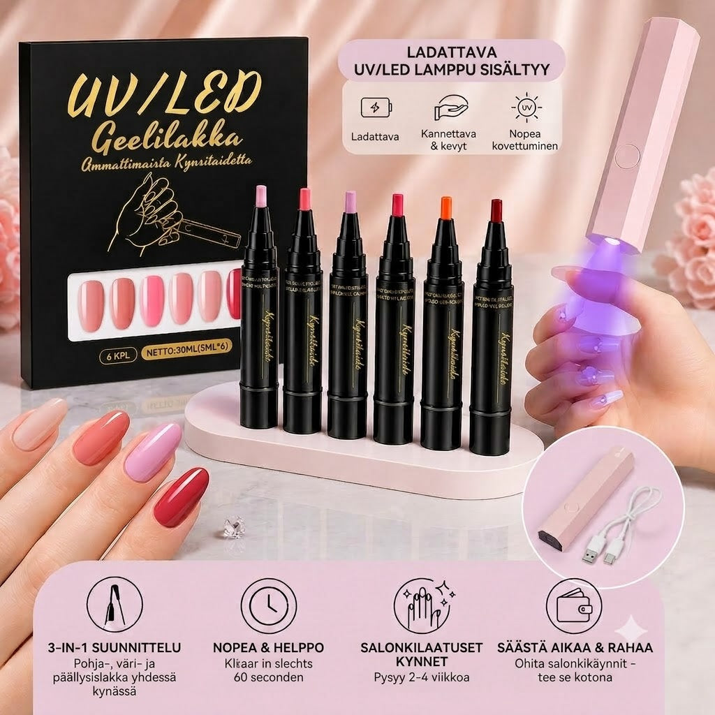 SalonPen – 3-in-1 kynsilakkakynä (UV-lampulla) – 6 kpl pakkaus