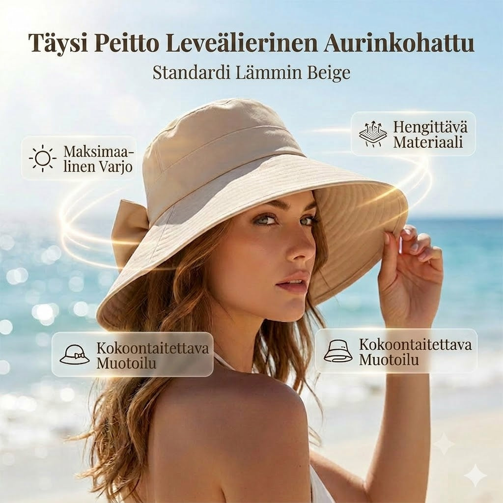 🎀 Naisten leveälierinen aurinkohattu rusetilla – Kokoontaitettava