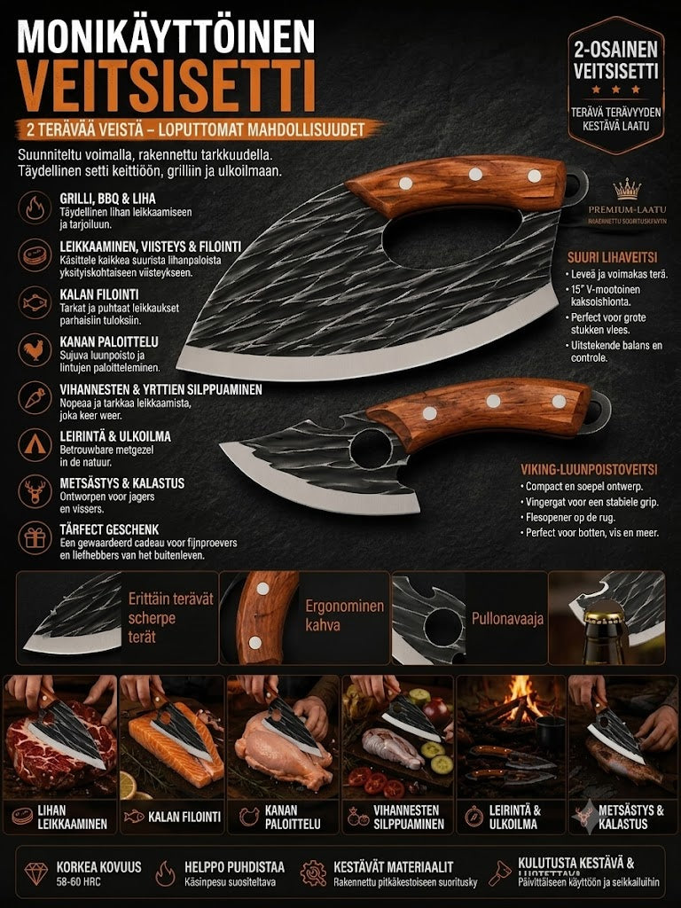 🔪 Premium-lihaveitsisetti (2 kpl) – Äärimmäistä terävyyttä grillaukseen, BBQ:hun ja ruoanlaittoon