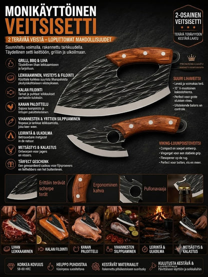 🔪 Premium-lihaveitsisetti (2 kpl) – Äärimmäistä terävyyttä grillaukseen, BBQ:hun ja ruoanlaittoon
