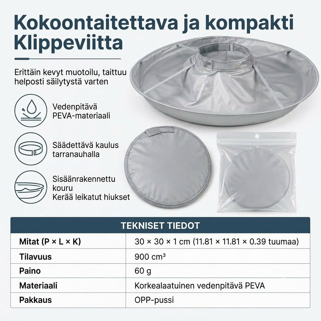 Vedenpitävä hiustenleikkausviitta kerääjällä – Kokoontaitettava sateenvarjoviitta kotiparturointiin
