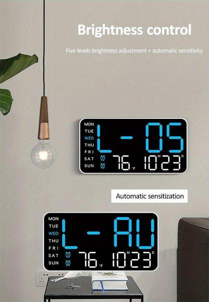 Suuri digitaalinen seinäkello LED-näytöllä – Moderni elektroninen kello päivämäärällä ja lämpötilalla