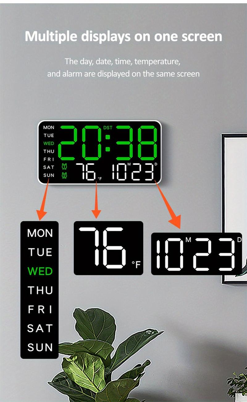Suuri digitaalinen seinäkello LED-näytöllä – Moderni elektroninen kello päivämäärällä ja lämpötilalla