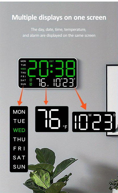 Suuri digitaalinen seinäkello LED-näytöllä – Moderni elektroninen kello päivämäärällä ja lämpötilalla
