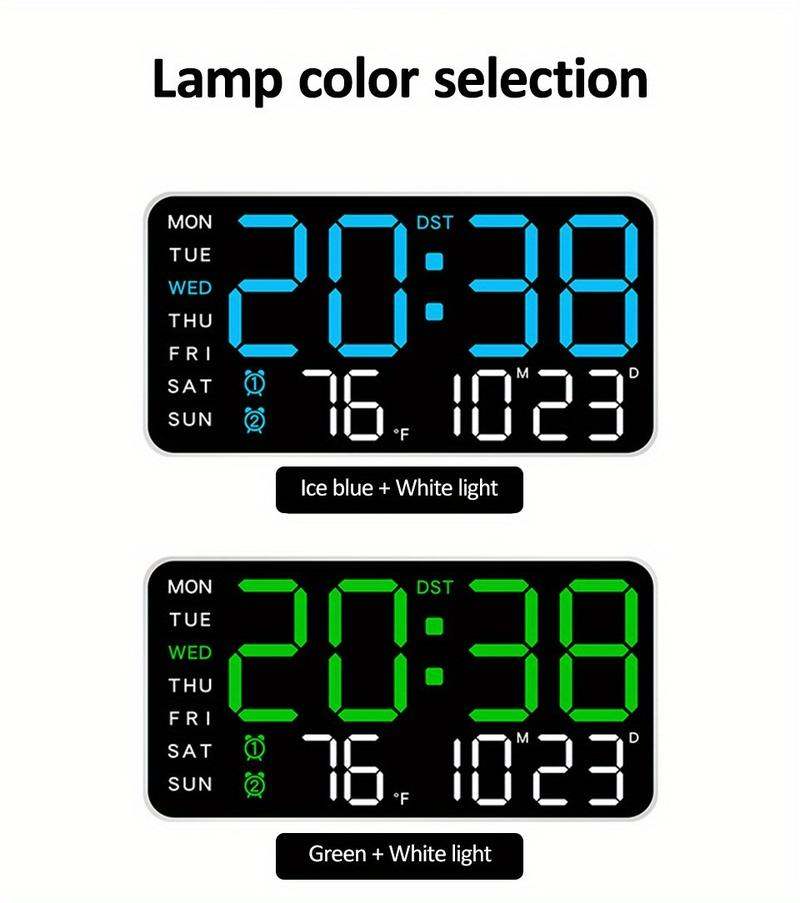 Suuri digitaalinen seinäkello LED-näytöllä – Moderni elektroninen kello päivämäärällä ja lämpötilalla