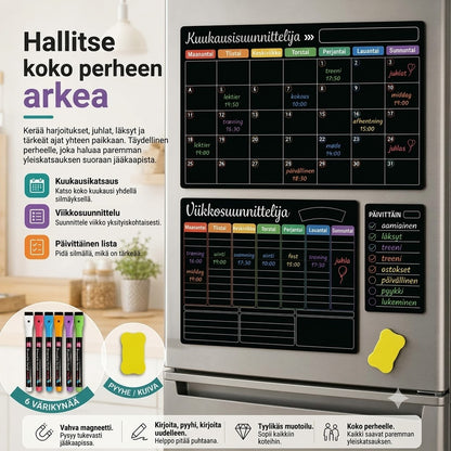 Magneettinen perhekalenteri – Kuukausi-, viikko- ja päiväsuunnitelma