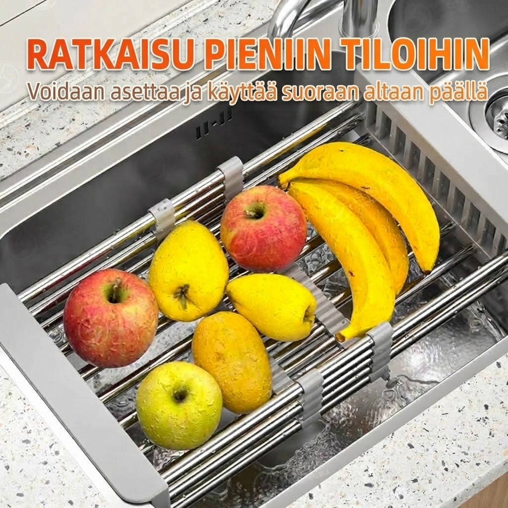 Säädettävä tiskikuivausteline tiskialtaalle