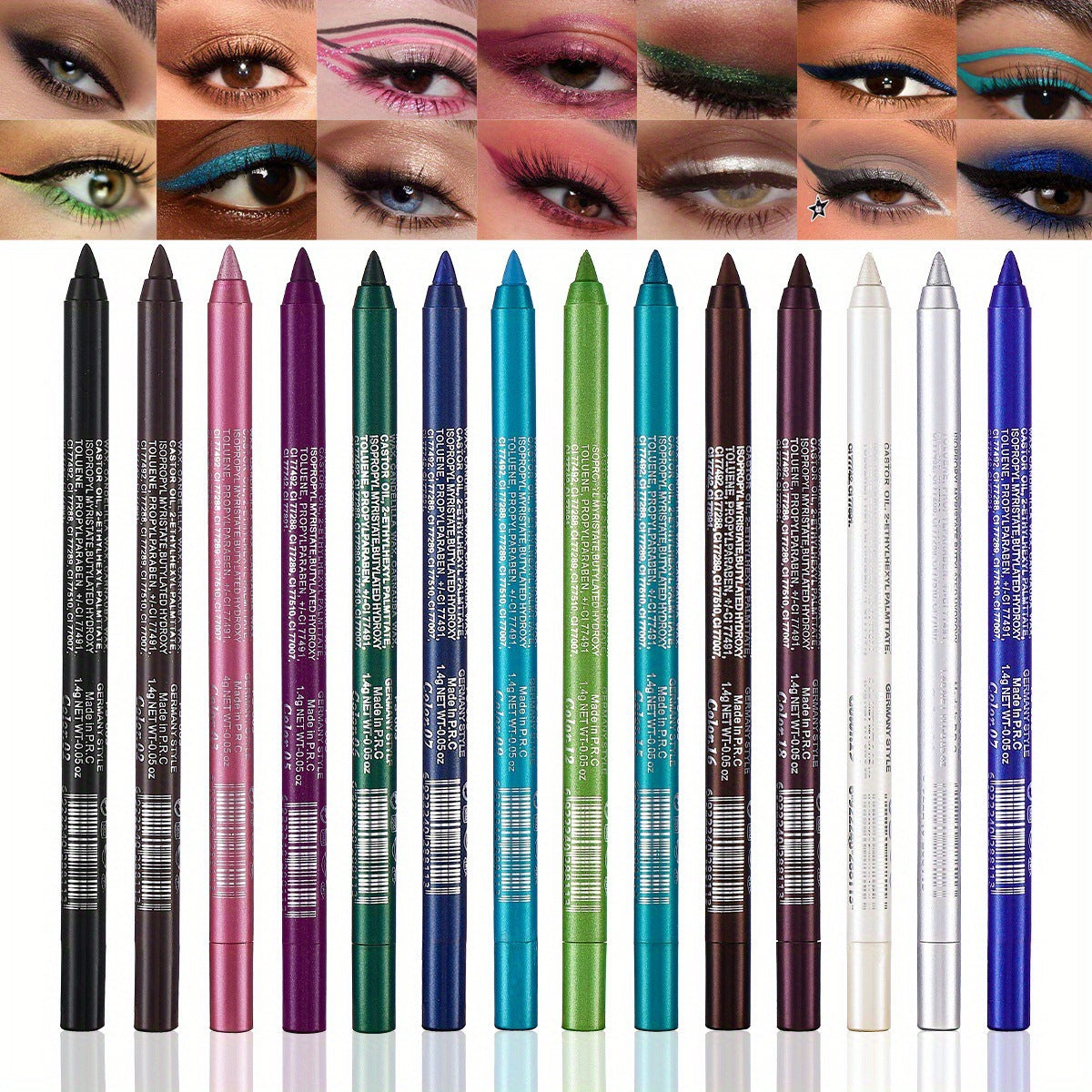14-osainen vedenpitävä värillinen geelisilmänrajauskynäsetti 👁️🌈✏️