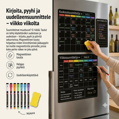 Magneettinen perhekalenteri – Kuukausi-, viikko- ja päiväsuunnitelma
