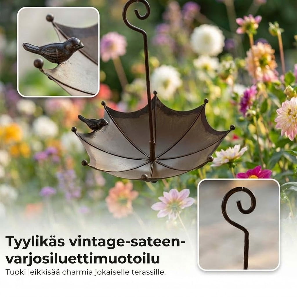 Riippuva lintujen ruokintalaite ja juomakulho – Sateenvarjon muotoinen ruokintasiilo – 2-in-1-ruokinta-asema