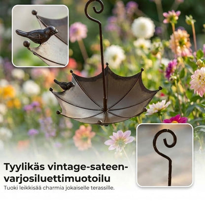 Riippuva lintujen ruokintalaite ja juomakulho – Sateenvarjon muotoinen ruokintasiilo – 2-in-1-ruokinta-asema