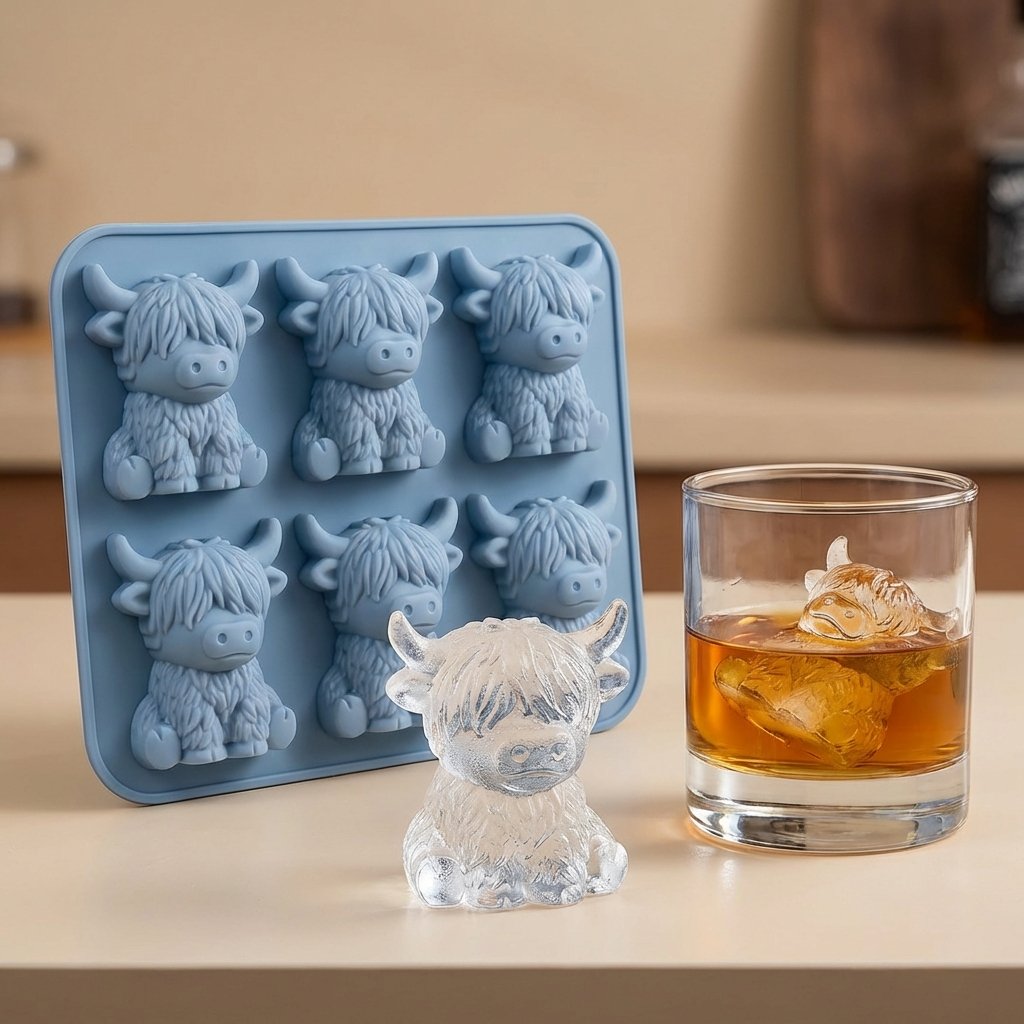 🐮 Mini ylämaankarja -jääpalamuotti – 3D-silikonia jääpaloille