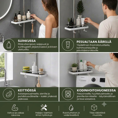 Suihkutanko hyllyllä kylpyhuoneeseen