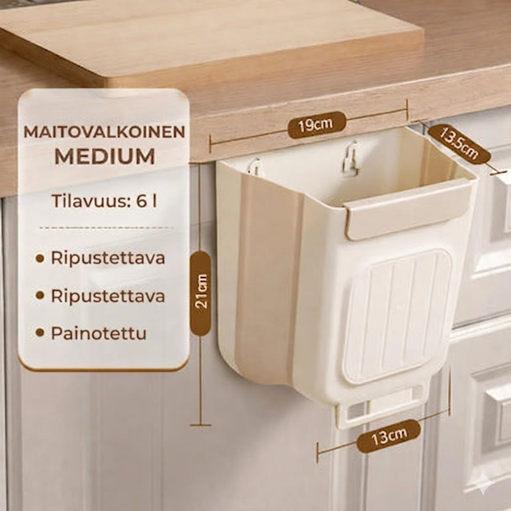 Tilaa säästävä kokoontaitettava roskakori