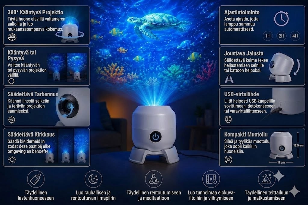 OceanDream-meriprojektori pyörivällä LED-valaistuksella – Luo unelmoiva yö