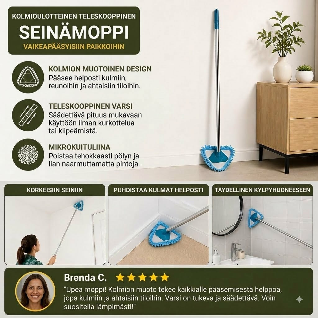 🔥 Rajoitettu aika: 50 % alennus❗️❗️ Kolmionmuotoinen teleskooppinen seinämoppi vaikeapääsyisiin kulmiin