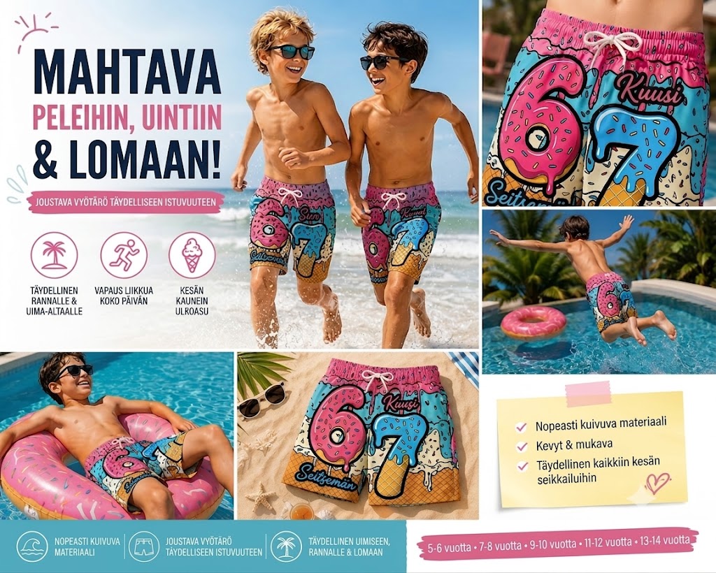 🍦Jäätelö- ja donitsikuvioiset shortsit / Shortsit jäätelö- ja donitsikuosilla🍩