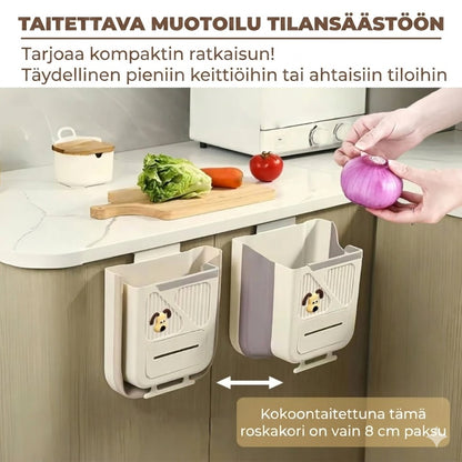 Tilaa säästävä kokoontaitettava roskakori