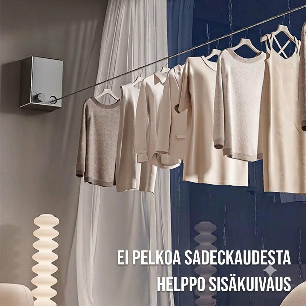 Näkymätön pyykkinaru – Ulosvedettävä teräksinen kuivausteline, Ilman porausta, Joustava kuivaus