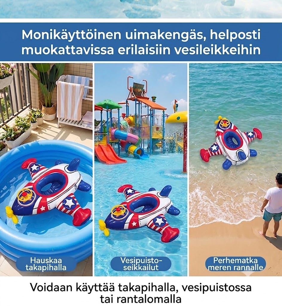 Lentokoneen muotoinen puhallettava uimarengas lapsille