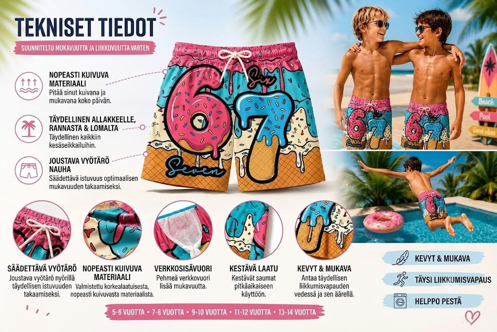 🍦Jäätelö- ja donitsikuvioiset shortsit / Shortsit jäätelö- ja donitsikuosilla🍩