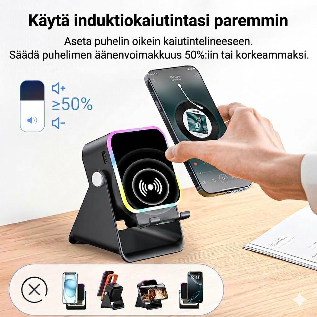 Langaton induktiokaiutin ja puhelinteline