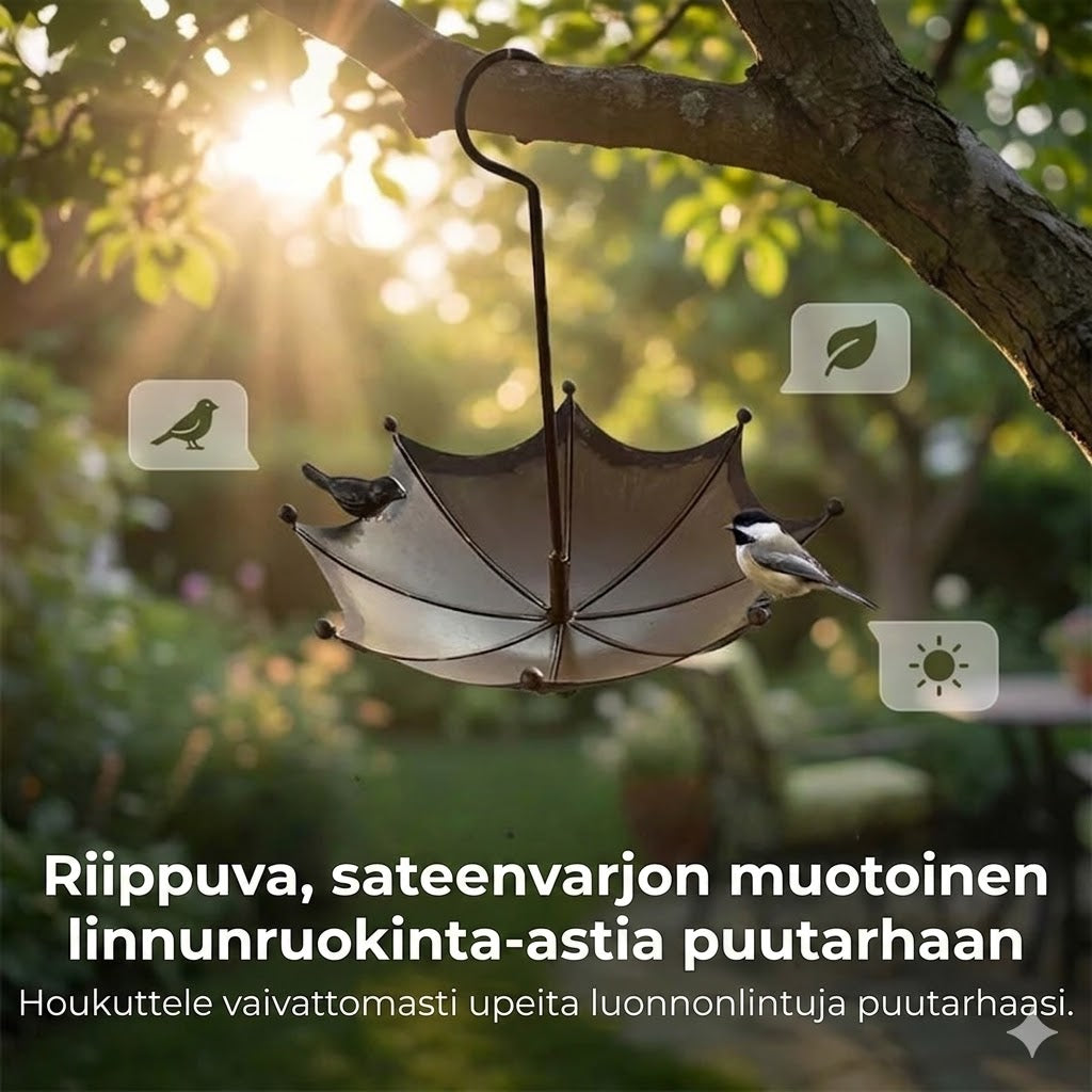 Riippuva lintujen ruokintalaite ja juomakulho – Sateenvarjon muotoinen ruokintasiilo – 2-in-1-ruokinta-asema