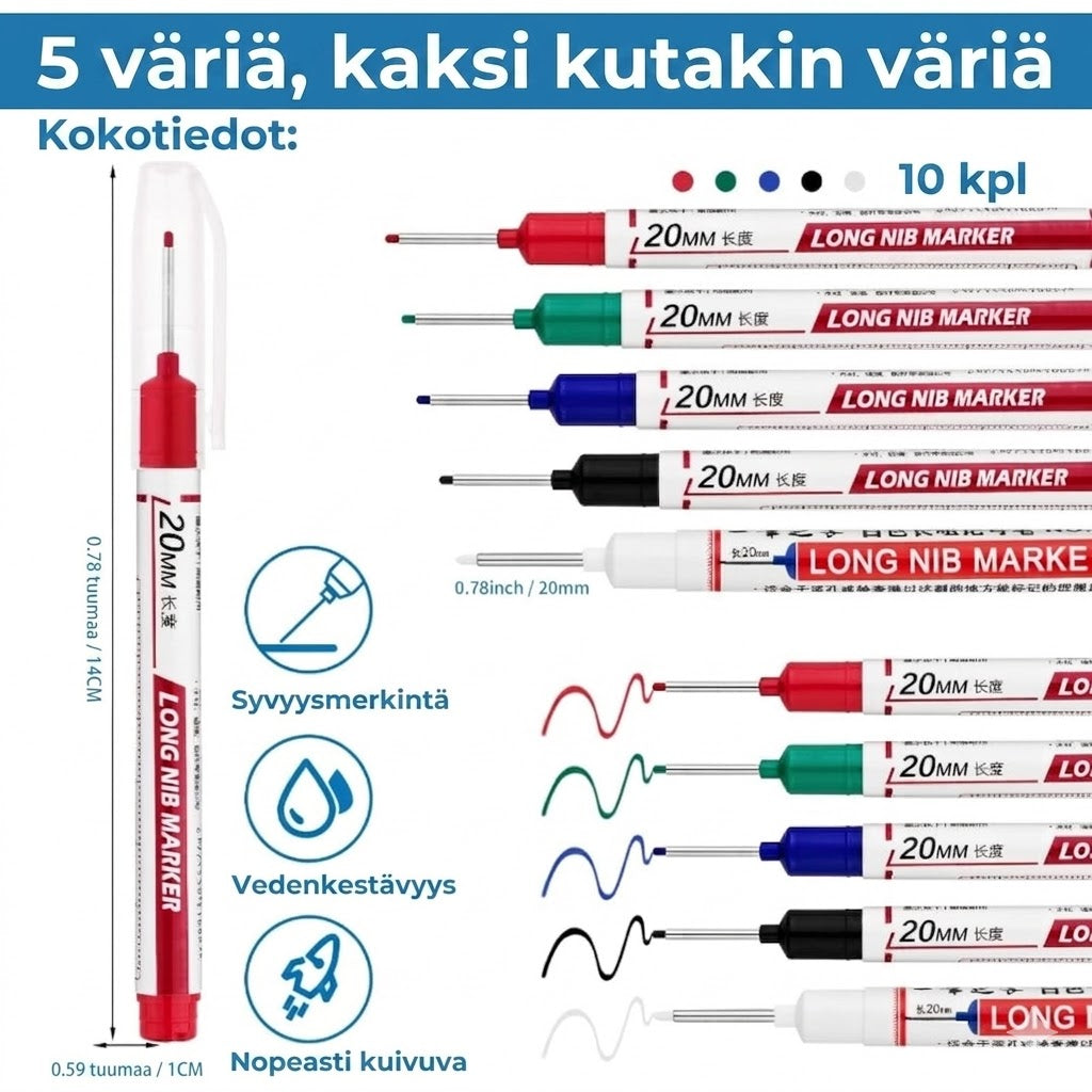 Syvän reiän merkintäkynä pitkällä kärjellä