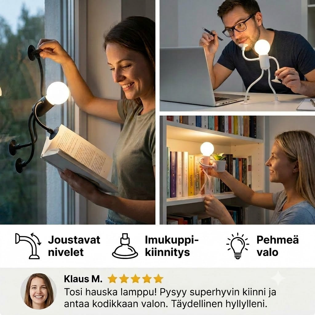 Imukupillinen LED-valo – Hauska muotoilu vaihdettavilla imukupeilla koristeluun