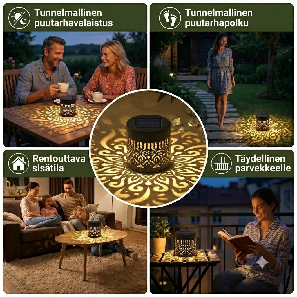 Värikäs aurinkokäyttöinen Mandala-puutarhavalo – Vedenpitävä LED-seinävalaisin heijastustehosteella ulkokäyttöön