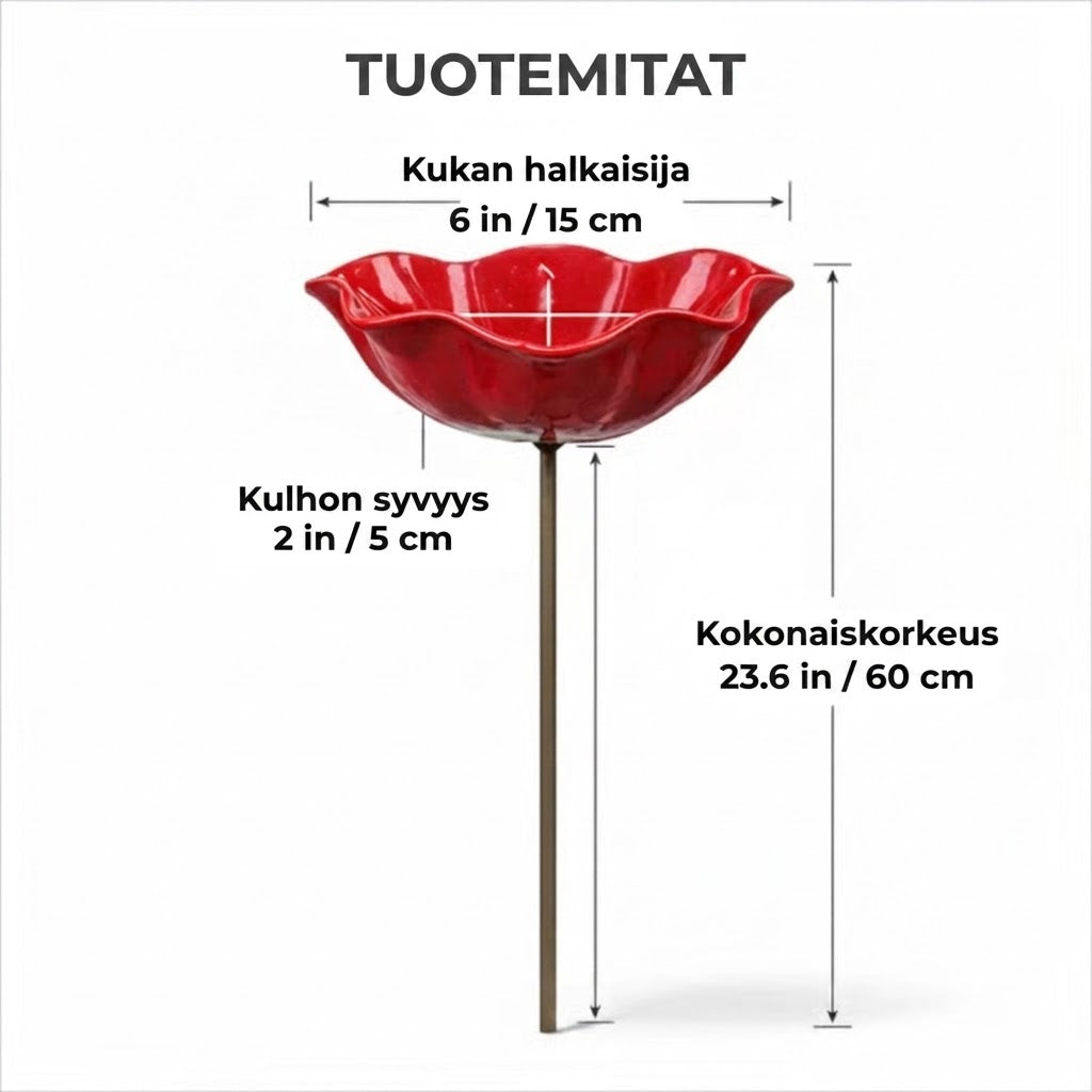 Käsintehty lintukylpy kukkasiemenen muodossa – Ainutlaatuinen puutarhakoriste ja lintujen juomakulho