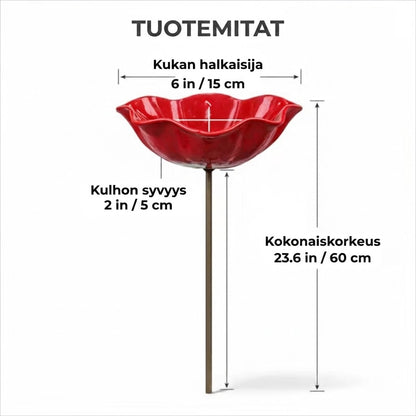 Käsintehty lintukylpy kukkasiemenen muodossa – Ainutlaatuinen puutarhakoriste ja lintujen juomakulho