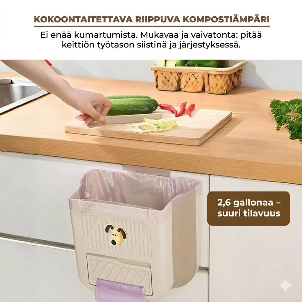 Tilaa säästävä kokoontaitettava roskakori