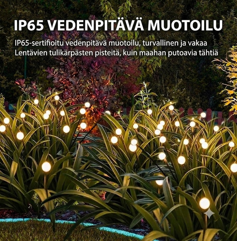 Aurinkokäyttöiset tulikärpäs-puutarhavalot