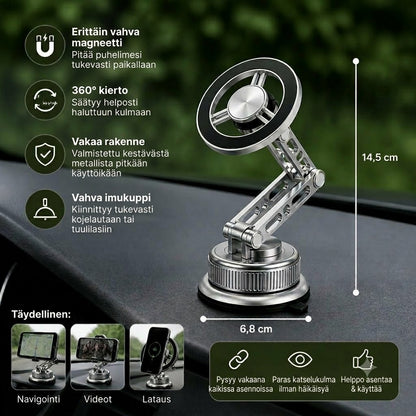 Täysmetallinen auton puhelinteline erittäin vahvalla magneetilla ja imukupilla