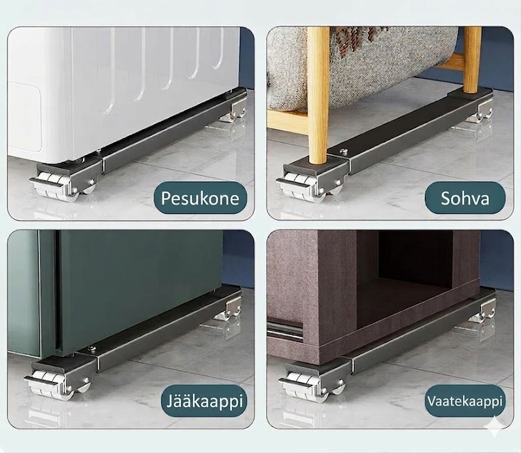 Säädettävät rullat kodinkoneille (2 kpl)