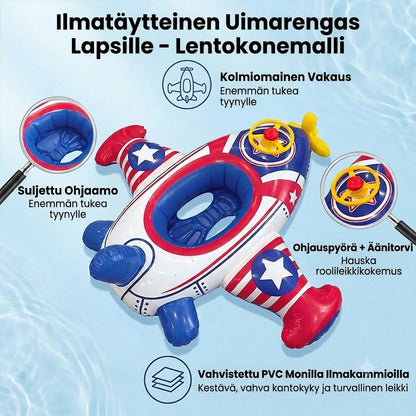 Lentokoneen muotoinen puhallettava uimarengas lapsille