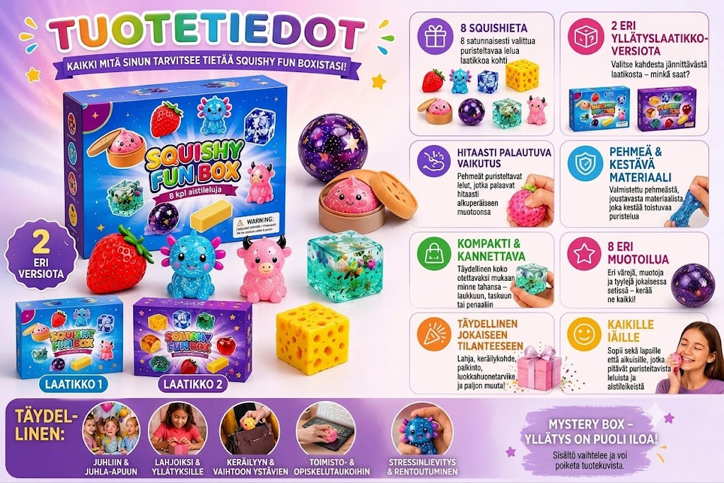 Hauska & Söpö Squishy Box – Suosittu bestseller maagisessa mysteerilaatikossa!