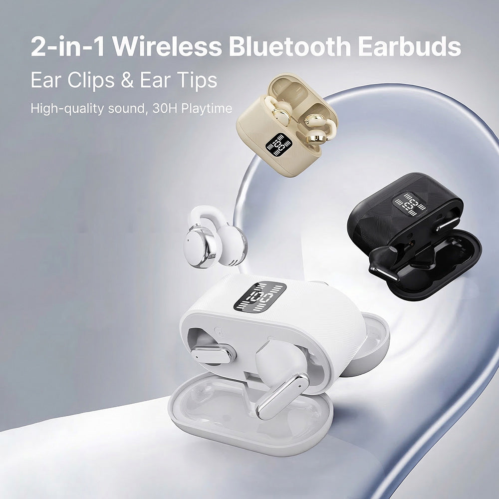 2-in-1 Langattomat Bluetooth-kuulokkeet korvakoukuilla ja nappikuulokkeilla – 30 tunnin toistoaika