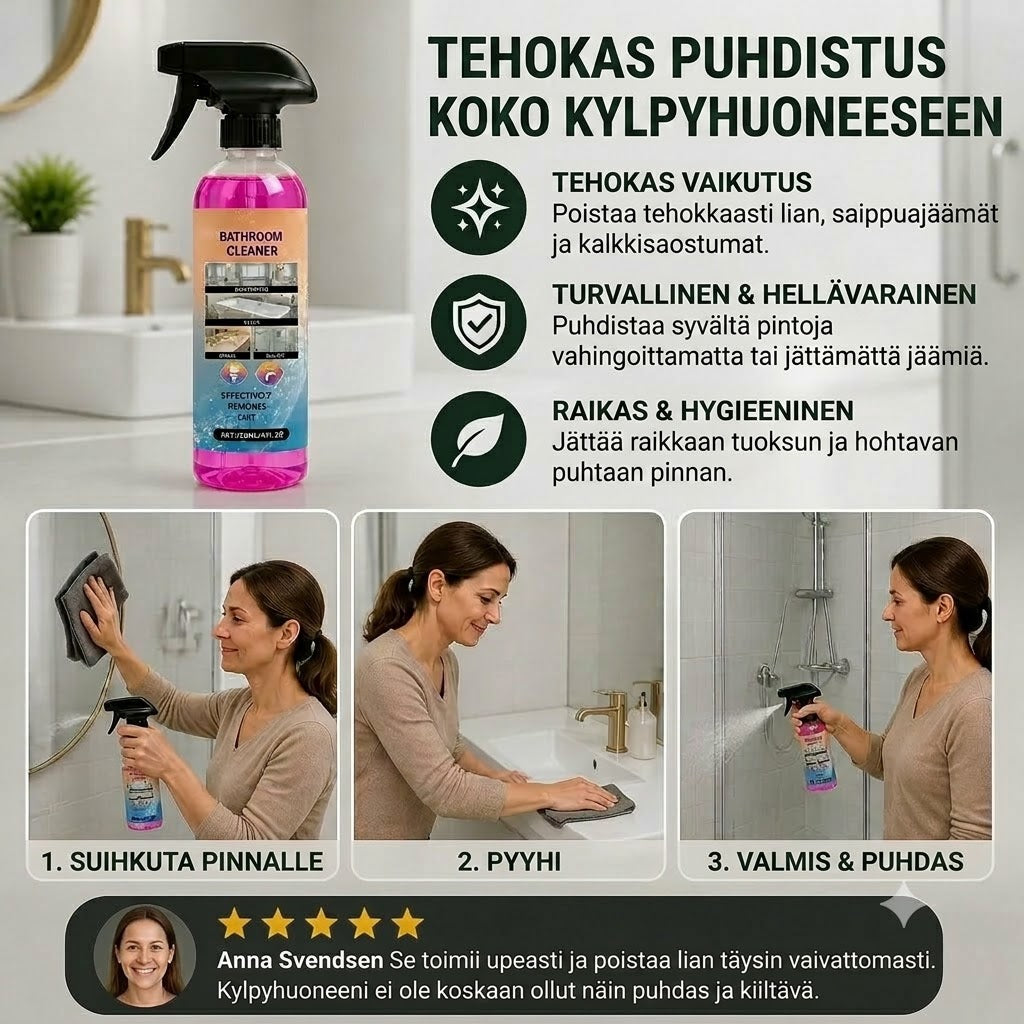 Kylpyhuoneen puhdistusaine – Yleispuhdistusaine kylpyammeille, pesualtaille ja lasille