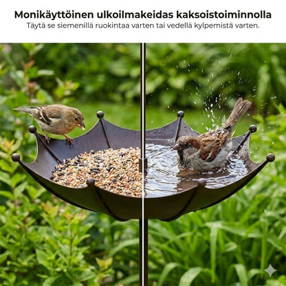 Riippuva lintujen ruokintalaite ja juomakulho – Sateenvarjon muotoinen ruokintasiilo – 2-in-1-ruokinta-asema