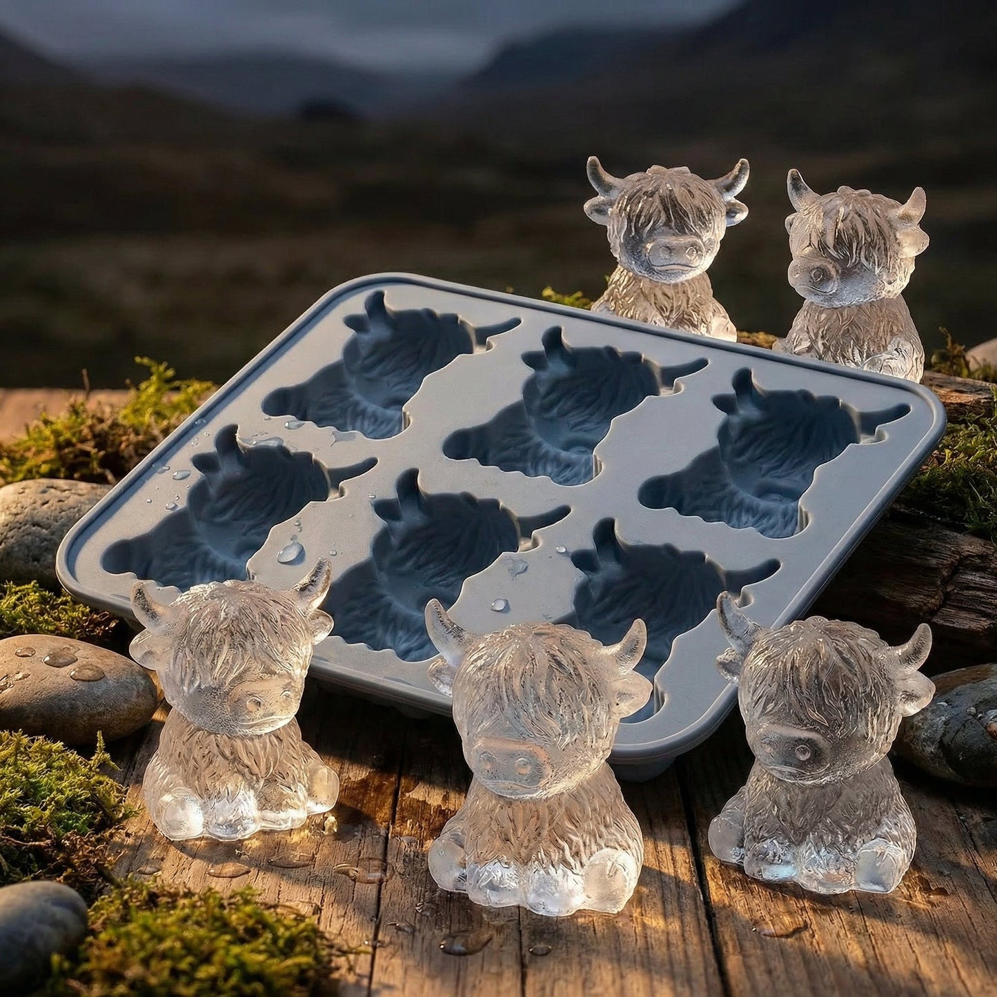 🐮 Mini ylämaankarja -jääpalamuotti – 3D-silikonia jääpaloille