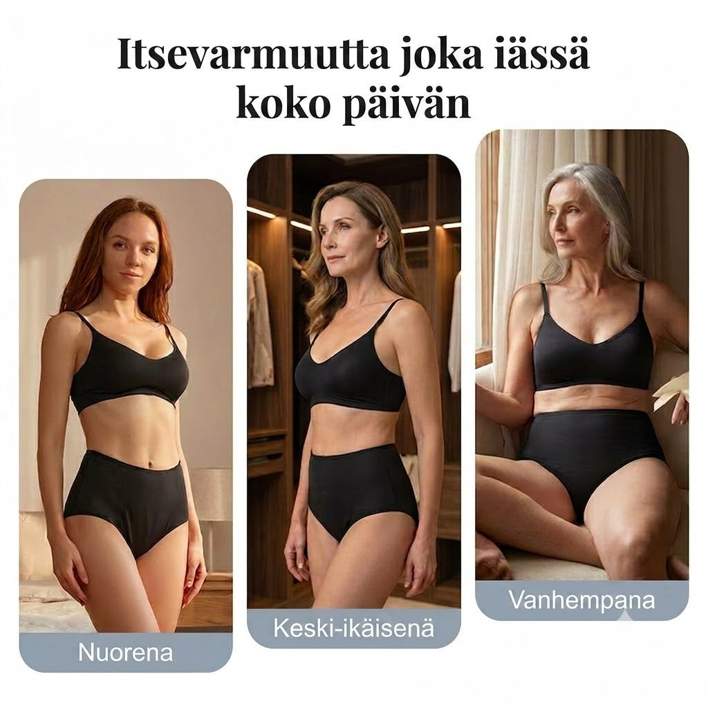 Korkeavyötäröiset vuotamattomat kuukautisalushousut etu- ja takasuojalla – Tehokas suoja sivuvuotoja vastaan